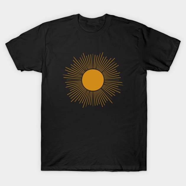 bohemian astrological design with sun, stars and sunburst. Boho linear icons or symbols in trendy minimalist style. Modern art T-Shirt by zaiynabhw